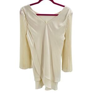 LAURIE FELT XXS ivory cream pleated sleeve layered reversible top blouse NEW B32